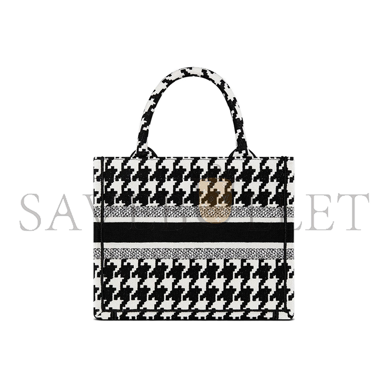 D*or small book tote black houndstooth embroidery m1265ztqt-m911 (26.5*21*14cm)